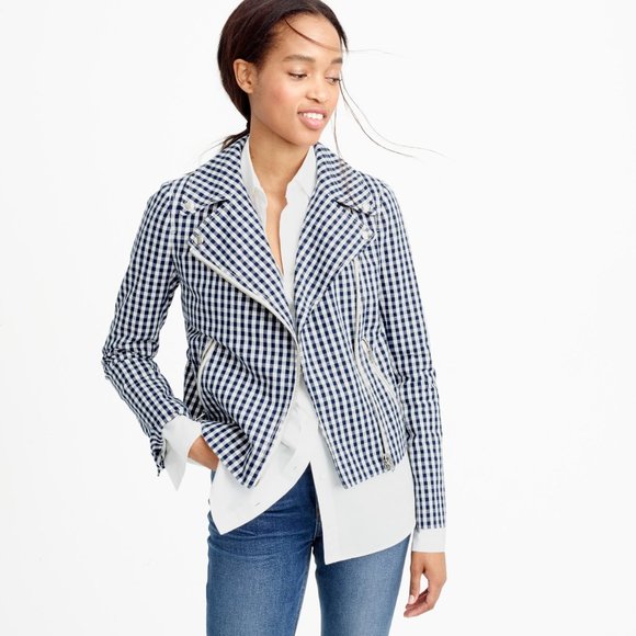 J.Crew Gingham Moto Jacket - Picture 1 of 3